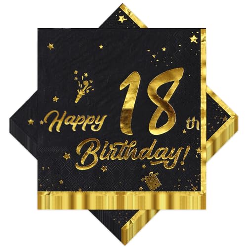 20 Stück Servietten, Happy Party Servietten, Schwarz Gold Servietten, 18. Geburtstag Servietten, Einwegservietten für Themenfamilien, Geburtstagsfeiern, Treffen, Bankette, Dekorationen (33 * 33 cm) 20 Stück Servietten, Happy Party Servietten, Schwarz Gold Servietten, 18. Geburtstag Servietten, Einwegservietten für Themenfamilien, Geburtstagsfeiern, Treffen, Bankette, Dekorationen (33 * 33 cm) von Generisch