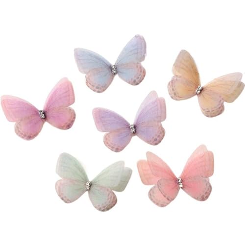 20 Stück Stickerei-Schmetterling zum Aufnähen, 3D-Gaze-Schmetterlings-Applikationen, Strass-Stickerei, Nähen, Handwerk, 5 cm, lebensechte Schmetterlinge von Generisch