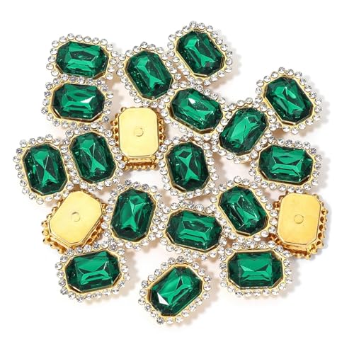 20 Stück goldene Krallenfassungen aus Kristallglas, rechteckige Strasssteine ​​zum Aufnähen, Edelsteine ​​für Kleidungszubehör, Kleidungsdekorationen(Dark green) von Generisch