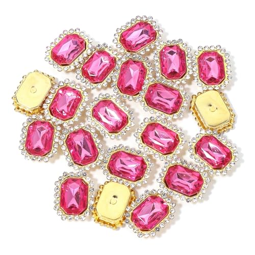 20 Stück goldene Krallenfassungen aus Kristallglas, rechteckige Strasssteine ​​zum Aufnähen, Edelsteine ​​für Kleidungszubehör, Kleidungsdekorationen(Hot pink) von Generisch