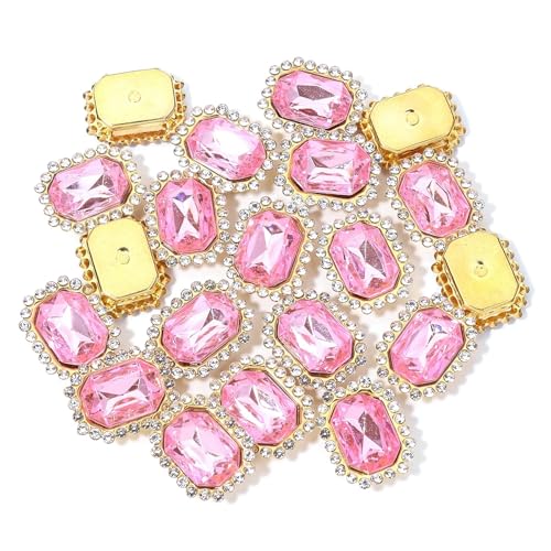 20 Stück goldene Krallenfassungen aus Kristallglas, rechteckige Strasssteine ​​zum Aufnähen, Edelsteine ​​für Kleidungszubehör, Kleidungsdekorationen(Light pink) von Generisch