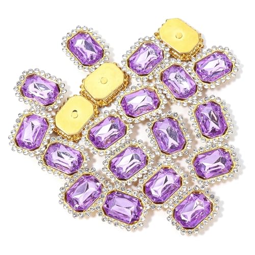 20 Stück goldene Krallenfassungen aus Kristallglas, rechteckige Strasssteine ​​zum Aufnähen, Edelsteine ​​für Kleidungszubehör, Kleidungsdekorationen(Light purple) von Generisch