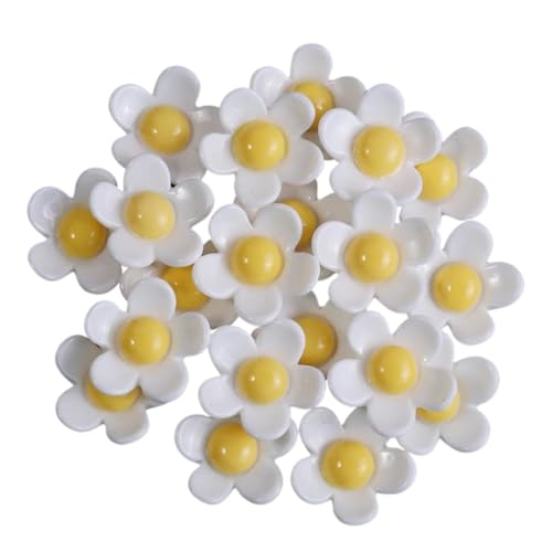 20 Stück niedliche Cabochons im Cartoon-Stil mit flacher Rückseite aus Kunstharz, Blumen, for Bastelarbeiten, Scrapbooking, Handyhülle, Dekoration, Haarspangen, Zubehör(White2) von Generisch