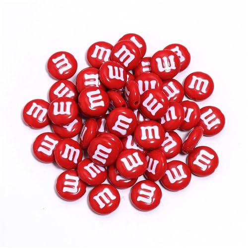 20 Stücke 14mm Flache Runde Acryl Buchstabe M Perlen Spacer Charms DIY Handwerk Ornament Herstellung Zubehör(Red) von Generisch