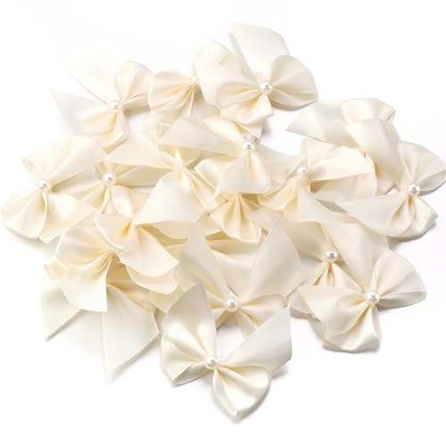 20 Teile/los 5,5 * 6 cm Polyester Satinband Bögen Mit Halbrunden Perlen Handarbeit for DIY Nähen Handwerk Handarbeit Party hochzeit Decor(Beige) von Generisch