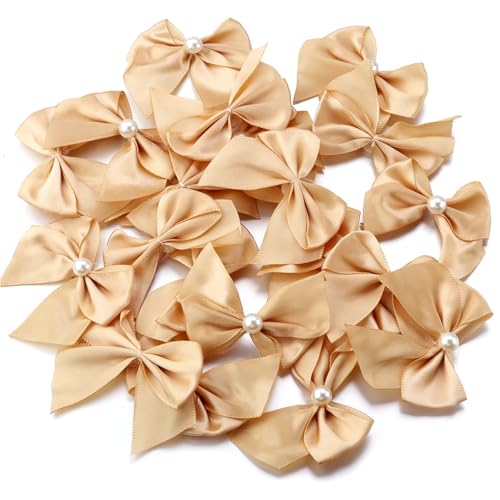 20 Teile/los 5,5 * 6 cm Polyester Satinband Bögen Mit Halbrunden Perlen Handarbeit for DIY Nähen Handwerk Handarbeit Party hochzeit Decor(Champagne) von Generisch
