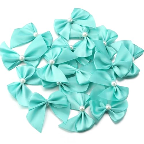 20 Teile/los 5,5 * 6 cm Polyester Satinband Bögen Mit Halbrunden Perlen Handarbeit for DIY Nähen Handwerk Handarbeit Party hochzeit Decor(Green) von Generisch