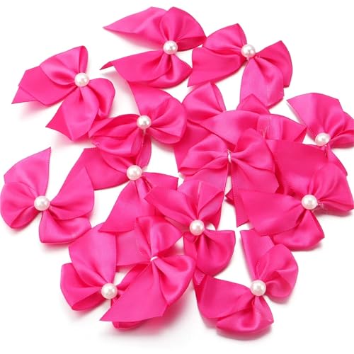 20 Teile/los 5,5 * 6 cm Polyester Satinband Bögen Mit Halbrunden Perlen Handarbeit for DIY Nähen Handwerk Handarbeit Party hochzeit Decor(Hot Pink) von Generisch