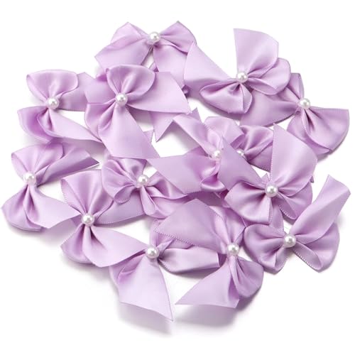 20 Teile/los 5,5 * 6 cm Polyester Satinband Bögen Mit Halbrunden Perlen Handarbeit for DIY Nähen Handwerk Handarbeit Party hochzeit Decor(Light Purple) von Generisch