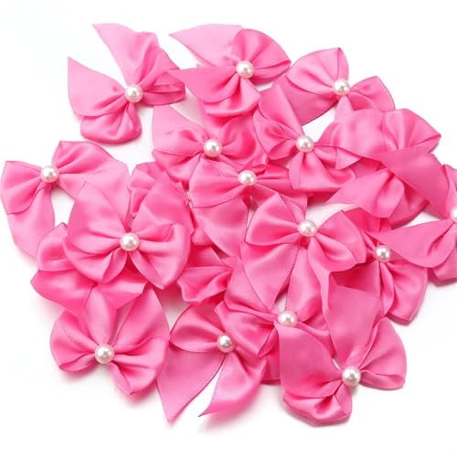 20 Teile/los 5,5 * 6 cm Polyester Satinband Bögen Mit Halbrunden Perlen Handarbeit for DIY Nähen Handwerk Handarbeit Party hochzeit Decor(Pink) von Generisch