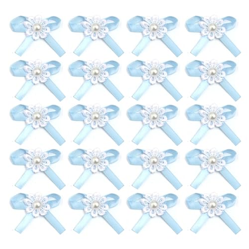 20 Teile/los Sunflower Perle Bogen Handgemachte Band Bögen for DIY Handwerk Nähen Materialien Ornament Zubehör Bekleidungs ​​Haar Dekoration(Blue) von Generisch
