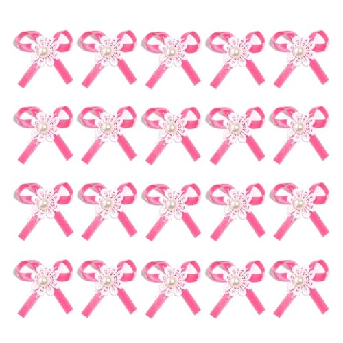 20 Teile/los Sunflower Perle Bogen Handgemachte Band Bögen for DIY Handwerk Nähen Materialien Ornament Zubehör Bekleidungs ​​Haar Dekoration(Hot Pink) von Generisch