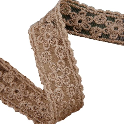20 Yards 27 mm bestickte florale Spitzenbänder, DIY-Haarschleife, Zubehör, handgefertigtes Klebeband, Nähen, Khaki, 27 mm von Generisch