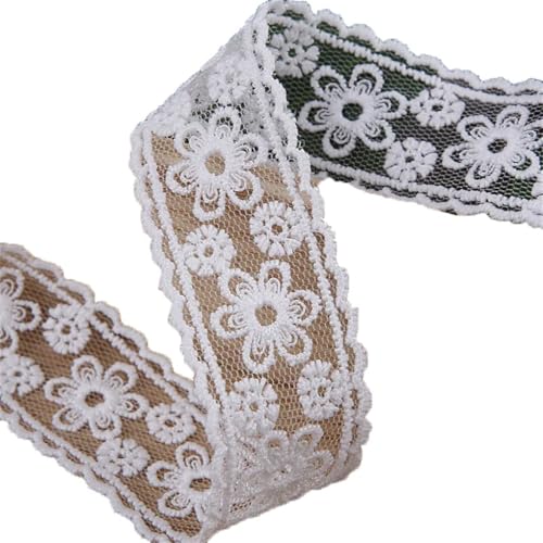 20 Yards 27 mm bestickte florale Spitzenbänder, DIY-Haarschleife, Zubehör, handgefertigtes Klebeband, Nähen, Weiß, 27 mm von Generisch