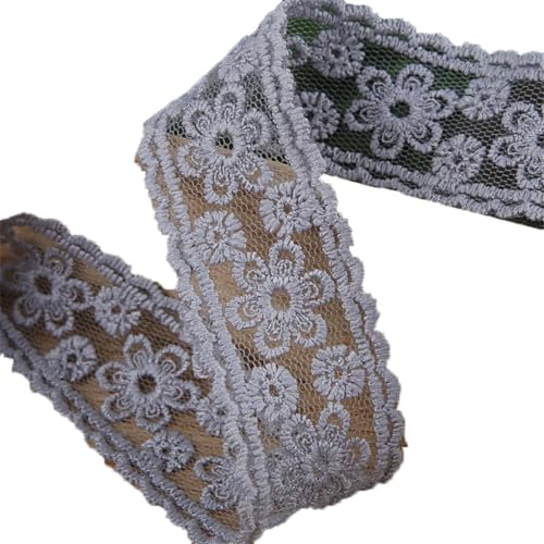 20 Yards 27 mm bestickte florale Spitzenbänder DIY Haarschleife Zubehör handgefertigtes Klebeband Nähen grau 9 27 mm von Generisch