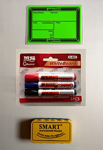 20 laminierte Preisschilder 111 x 154 mm neon-grün + 3 Marker + 1 Schwamm zum Löschen für Obst und Gemüse mit Aufdruck 20 laminierte Preisschilder 111 x 154 mm neon-grün + 3 Marker + 1 Schwamm zum Löschen für Obst und Gemüse mit Aufdruck von Generisch