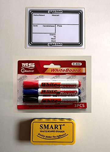20 laminierte Preisschilder 111 x 154 mm weiß + 3 Marker + 1 Schwamm zum Löschen für Obst und Gemüse mit Aufdruck 20 laminierte Preisschilder 111 x 154 mm weiß + 3 Marker + 1 Schwamm zum Löschen für Obst und Gemüse mit Aufdruck von Generisch