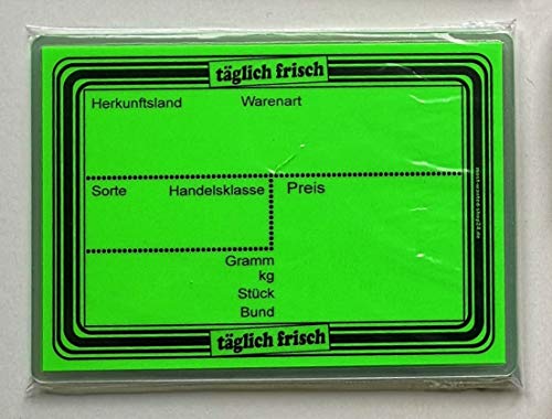 20 leuchtgrüne laminierte Preisschilder 111 x 154 mm für Obst und Gemüse mit Aufdruck Werbesymbole von Generisch