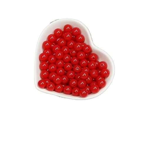 200/1000 Stück runde Acrylperlen, gemischte Farben, mehrfarbig, matt, runde Acrylperlen for Heimwerker, Halsketten, Armbandzubehör(Red,8MM-1000Pcs) von Generisch