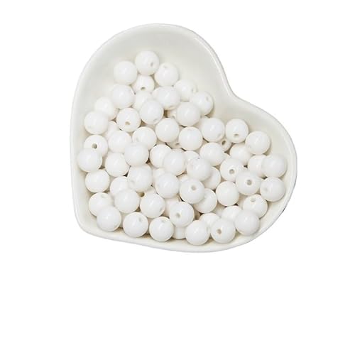 200/1000 Stück runde Acrylperlen, gemischte Farben, mehrfarbig, matt, runde Acrylperlen for Heimwerker, Halsketten, Armbandzubehör(White,10MM-1000Pcs) von Generisch