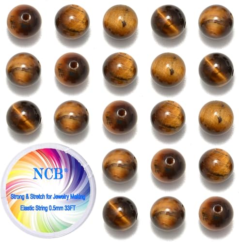 200 Stück 8 mm natürliche gelbe Tigerauge, runde Abstandshalter für Schmuckherstellung, mit Kristall-Stretchschnur von Generisch