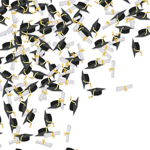 2025 Graduation Deko Konfetti Schwarz Gold 1500 Stk Bachelor Abschluss Party Dekoration Abschlussfeier Prüfung Bestanden Congratulations Streudeko Tischdeko Abschluss Hut Confetti Premium-Qualität von Generisch