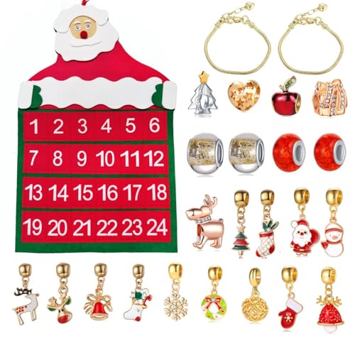 2025 Halloween Adventskalender Mädchen Jungen mit 24 Tagen Einzigartiges Geschenk Countdown Kalender Gruselschloss Design Blindbox DIY Kreative Charm Anhänger Armband (J) von Generisch