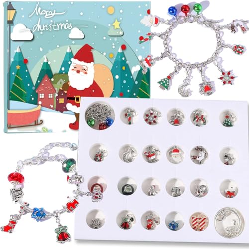 2025 Halloween Adventskalender für Mädchen Jungen mit 24 Tagen Einzigartiges Geschenk Countdown Kalender Gruselschloss Design Blindbox DIY Kreative Charm Anhänger Armband (L) von Generisch