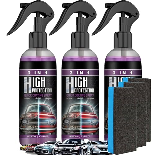 2025 Nano Spray,High Protection 3 in1 Spray,100ml Auto Kratzer Entferner,Hoher Schutz Schnelles Autobeschichtung Spray mit Schwamm,für Verschiedene Oberflächen,für Metall,Werkzeuge und Autos (3) von Generisch