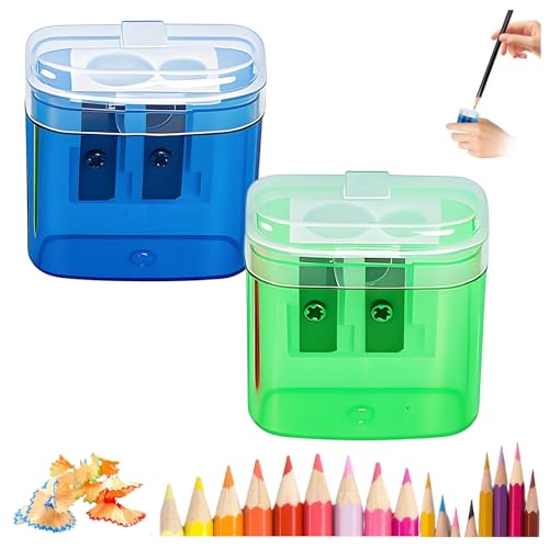 2025 New Dual Holes Compact Colored Handheld Pencil Sharpener, Pencil Sharpeners with Lid, Mini Manual Pencils Sharpeners for Crayons Pastel Colouring Liners Pencils (2pcs-#B) von Generisch
