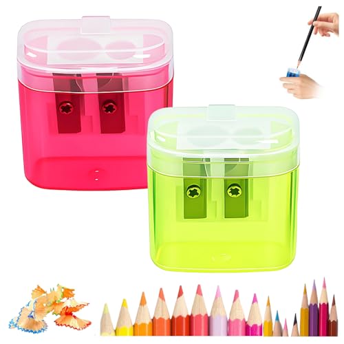 2025 New Dual Holes Compact Colored Handheld Pencil Sharpener, Pencil Sharpeners with Lid, Mini Manual Pencils Sharpeners for Crayons Pastel Colouring Liners Pencils (2pcs-#E) von Generisch