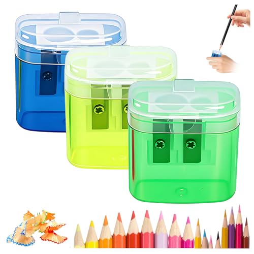 2025 New Dual Holes Compact Colored Handheld Pencil Sharpener, Pencil Sharpeners with Lid, Mini Manual Pencils Sharpeners for Crayons Pastel Colouring Liners Pencils (3pcs-#A) von Generisch