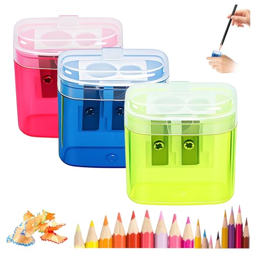 2025 New Dual Holes Compact Colored Handheld Pencil Sharpener, Pencil Sharpeners with Lid, Mini Manual Pencils Sharpeners for Crayons Pastel Colouring Liners Pencils (3pcs-#C) von Generisch