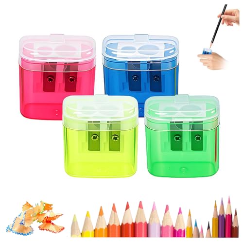 2025 New Dual Holes Compact Colored Handheld Pencil Sharpener, Pencil Sharpeners with Lid, Mini Manual Pencils Sharpeners for Crayons Pastel Colouring Liners Pencils (4pcs*MIX) von Generisch