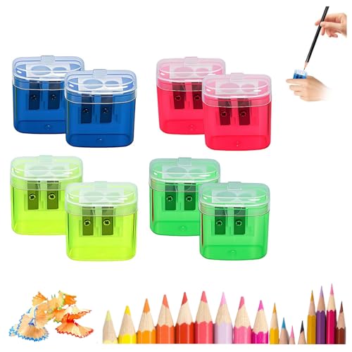 2025 New Dual Holes Compact Colored Handheld Pencil Sharpener, Pencil Sharpeners with Lid, Mini Manual Pencils Sharpeners for Crayons Pastel Colouring Liners Pencils (8pcs*MIX) von Generisch