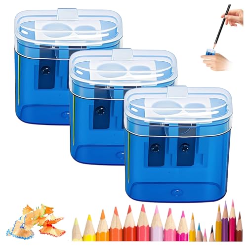 2025 New Dual Holes Compact Colored Handheld Pencil Sharpener, Pencil Sharpeners with Lid, Mini Manual Pencils Sharpeners for Crayons Pastel Colouring Liners Pencils (Blue*3) von Generisch