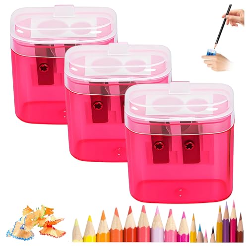 2025 New Dual Holes Compact Colored Handheld Pencil Sharpener, Pencil Sharpeners with Lid, Mini Manual Pencils Sharpeners for Crayons Pastel Colouring Liners Pencils (Pink*3) von Generisch