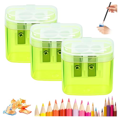 2025 New Dual Holes Compact Colored Handheld Pencil Sharpener, Pencil Sharpeners with Lid, Mini Manual Pencils Sharpeners for Crayons Pastel Colouring Liners Pencils (Yellow*3) von Generisch