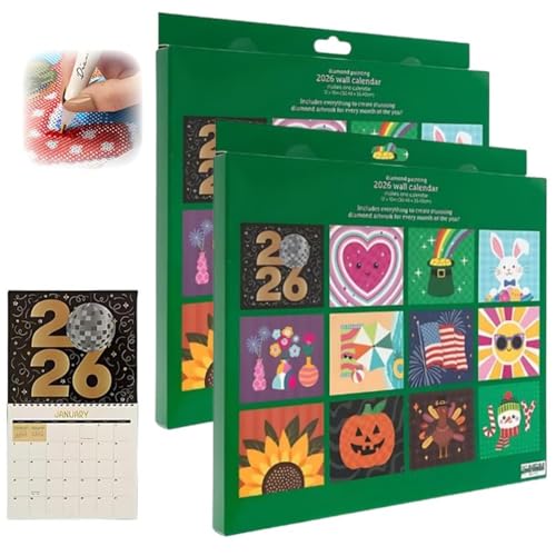 2026 Diamond Painting Wandkalender Kit, DIY Diamond Art Wandkalender, Kreatives Design Dickes Papier Kalender Diamant Kunst Malerei für Home Office Dekoration - 12 Monate Flip Format (2 Stück) von Generisch