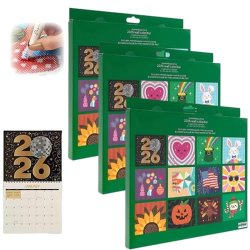 2026 Diamond Painting Wandkalender Kit, DIY Diamond Art Wandkalender, Kreatives Design Dickes Papier Kalender Diamant Kunst Malerei für Home Office Dekoration - 12 Monate Flip Format (3 Stück) von Generisch