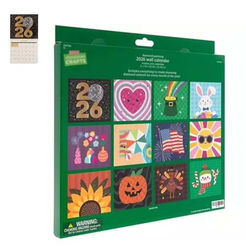 2026 Wall Calendar Diamond Painting Kit, DIY Diamond Art Calendar, with Gemstones, Applicator Pen, Wax & Tray, 12-Month Flip Wall Calendar with To Do List (1set) von Generisch
