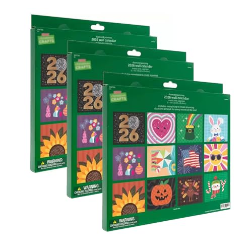 2026 Wall Calendar Diamond Painting Kit, DIY Diamond Art Calendar, with Gemstones, Applicator Pen, Wax & Tray, 12-Month Flip Wall Calendar with To Do List (3set) von Generisch