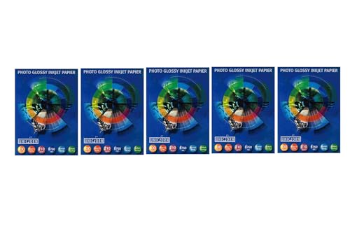 210 g/m² Glänzendes Fotopapier für Tintenstrahldrucker 100 Blatt je Packung 10x15 cm (5) von Generisch