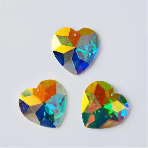 2202TH Glassteine in Herzform, flache Rückseite, Glitzer, Strass, DIY, Basteln, Aufnähen, Kristall-Strasssteine mit zwei Löchern für Kleider, Kleidung, Schuhe, Schmuck, 40 mm von Generisch