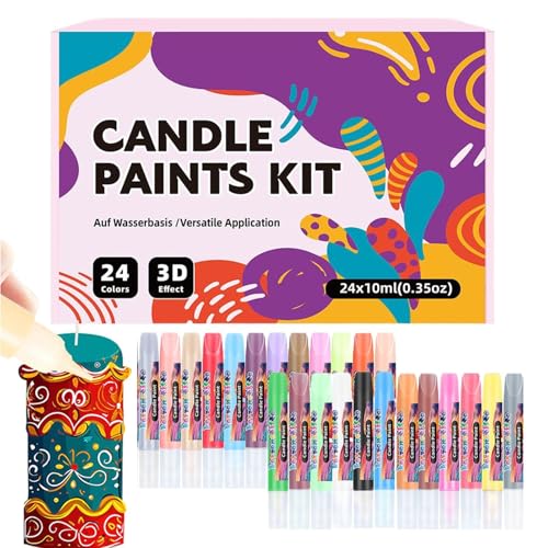 24-farbige Kerzenmalstifte, 3D-Acrylwachsstäbchen für Kerzen und Stoffe, glatte Anwendung, lichtbeständig, für Weihnachtskerzenherstellung, Geburtstagsparty-Dekoration, Bastelwerkstätten von Generisch