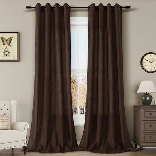 241,3 cm braune Leinen-Vorhänge, 2 Paneele, halbtransparente Vorhänge für Wohnzimmer, Schlafzimmer, Esszimmer, Bauernhaus-Stil, Lichtfilterösen, Baumwolle, Fensterbehandlung 241,3 cm braune Leinen-Vorhänge, 2 Paneele, halbtransparente Vorhänge für Wohnzimmer, Schlafzimmer, Esszimmer, Bauernhaus-Stil, Lichtfilterösen, Baumwolle, Fensterbehandlung von Generisch