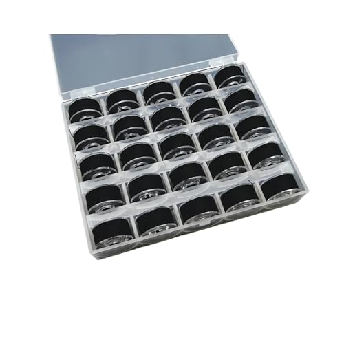 25/36 Farben Set Unterfaden Polyestergarnspulen Nähmaschinenspulen mit Aufbewahrungsbox, for Sticknähzubehör(Black 25Pcs) von Generisch