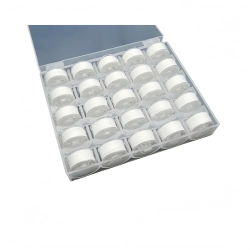 25/36 Farben Set Unterfaden Polyestergarnspulen Nähmaschinenspulen mit Aufbewahrungsbox, for Sticknähzubehör(White 25Pcs) von Generisch