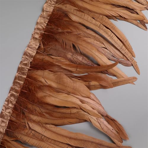 25–30 cm Hahnfeder-Besatz, Hühnerfeder-Borte, Hahnschwanz-Federband, Kleid, Rock, Kostüm-Dekoration, Dunkelgold, 9,1 m von Generisch