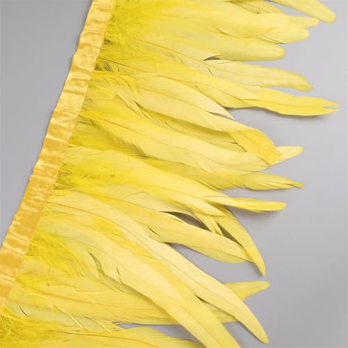 25–30 cm Hahnfeder-Besatz, Hühnerfeder-Borte, Hahnschwanz-Federband, Kleid, Rock, Kostüm-Dekoration, Gelb, 9,1 m von Generisch